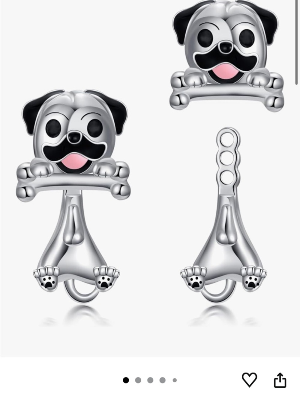 Silver Pug Dog Earrings